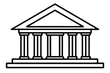 Outline Drawing of a Classical Building with Columns and Triangular Roof