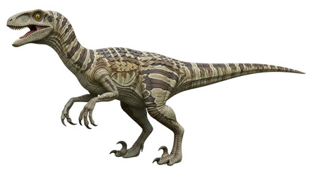 Isolated Velociraptor Dinosaur with Striped Pattern