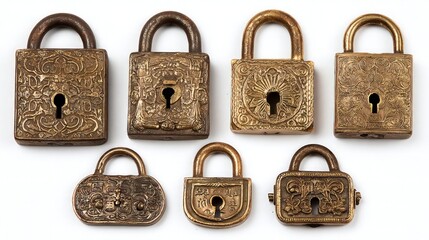 Antique Decorative Locks Collection On White Background