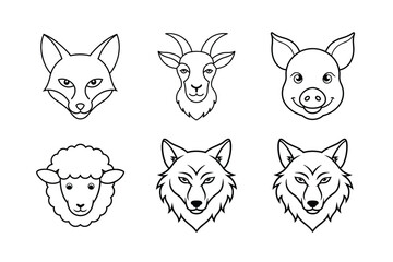 a group of animal head lineaart