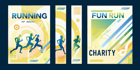 Charity Fun Run Posters with Silhouetted Runners and Abstract Backgrounds