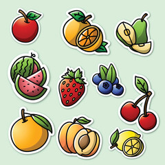 set of fruits sticker editable cartoon style sticker vector
