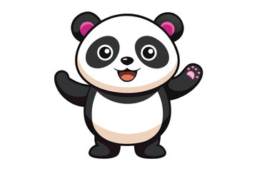 Fototapeta premium Cheerful Cartoon Panda Waving with Pink Paw Pads Isolated on White Background Illustration
