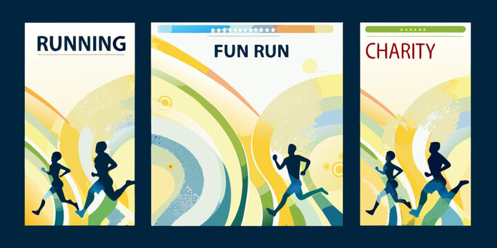 Running event posters with abstract backgrounds for fun run and charity - Powered by Adobe