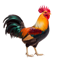 Fototapeta premium Colorful rooster standing on isolated on white background