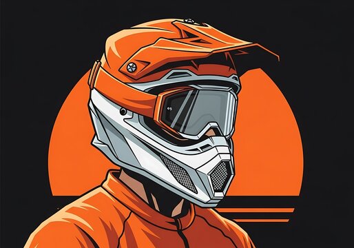 Stylized illustration of a motocross rider wearing orange protective gear