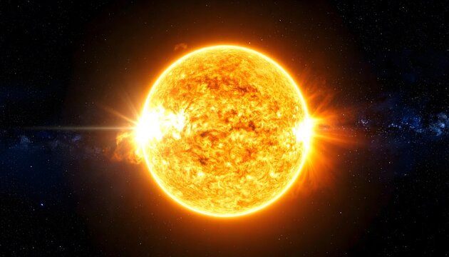 Gigantic fiery sun and starscape view