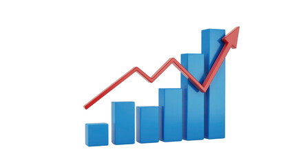 3D Render of Ascending Bar Graph with Upward Trending Arrow - Business Growth and Success
