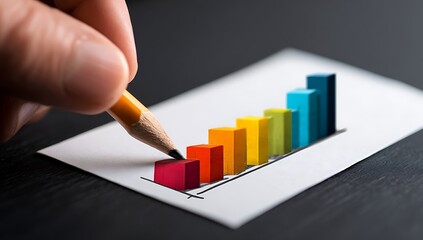 Hand drawing colorful bar graph showing upward trend.