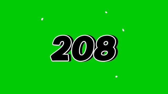 Number 208 Reveal Animation with Smoke Effect on Green Screen Black Cartoon Style Motion Graphic Element