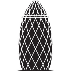 Black and white silhouette of the gherkin building on transparent background
