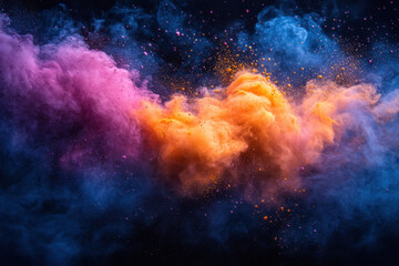 Naklejka premium Colorful powder explosion on black background.