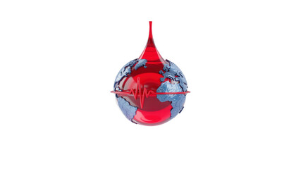 Obraz premium Global Health Crisis Blood Drop on Earth with Heartbeat