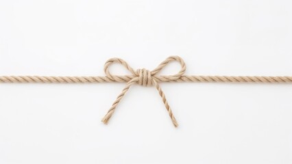 Top view of a tied linen cord bow on a white background