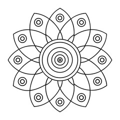 Circular Mandala with Repeating Petal and Swirl Patterns Coloring Page