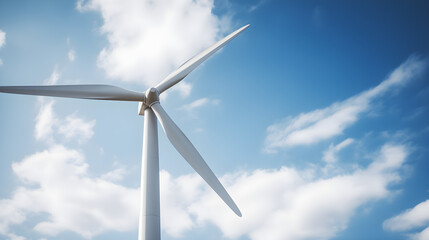 Low-Angle View of Wind Turbine In the Day with Clear Sky, Onshore Wind Farm, Wind Energy, Sustainable Energy