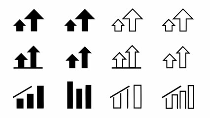 Various representations of growth charts and upward trending arrows indicating positive progress and increase | editable eps vectors silhouette