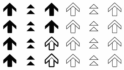 Illustration featuring a pattern of various arrow designs pointing upwards in black and white colors | editable eps vectors silhouette