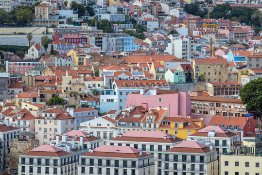 Tenement houses seen from one of the Lisbon viewing points called Miradouro da Graca