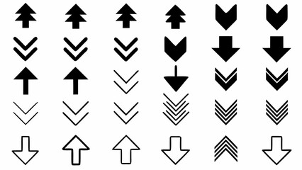 Illustration of various black and white arrow icons pointing in different directions and styles on white background | editable eps vectors silhouette