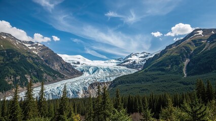 Fototapeta premium Massive Glacier Salmon Moving Down from the Mountain Ranges