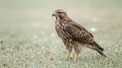 Obraz premium Bird of prey perched on a transparent backdrop amidst grass