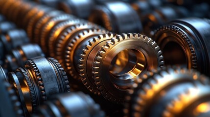 Close-up of intricate metal gears and bearings