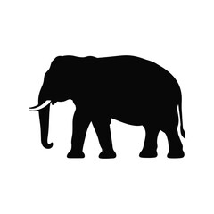 Large Black Elephant Silhouette Vector, Majestic African Safari Wildlife Animal, Detailed Pachyderm Profile Graphic