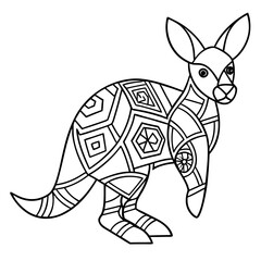 Geometric Kangaroo Filled with Tribal and Mandala Patterns Coloring Page