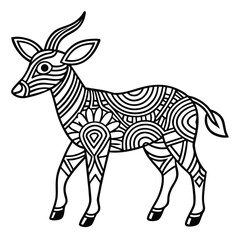 Geometric Impala Filled with Tribal and Mandala Patterns Coloring Page