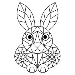 Geometric Rabbit Filled with Tribal and Mandala Patterns Coloring Page