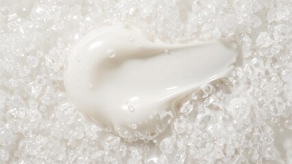 Frothy white cream texture with bubbling background, showcasing a mixture of shaving foam, shower gel, and cosmetic cleanser for skincare.