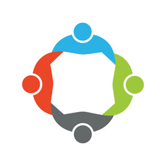 Colorful People Circle Vector Logo, Teamwork Community Connection Graphic, Social Network and Collaboration Symbol