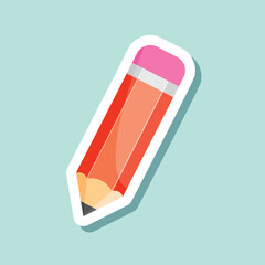 Pencil sticker icon in flat style. Office supplies vector illustration on isolated background. Writing sign business concept.