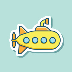 Submarine sticker icon in flat style. Bathyscaphe vector illustration on isolated background. Underwater transport sign business concept.