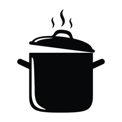 Delicious food simmering in a cooking pot with steam rising, simple icon