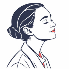 Elegant woman with closed eyes and red lips profile view serene expression vintage style illustration