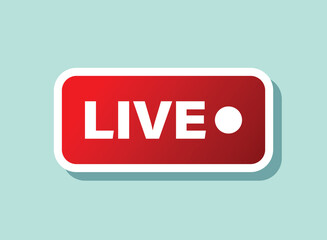 Live stream button sticker icon in flat style. Webinar vector illustration on isolated background. Streaming sign business concept.