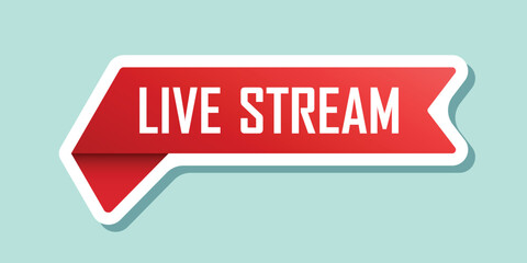 Live stream button sticker icon in flat style. Webinar vector illustration on isolated background. Streaming sign business concept.