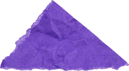 Purple textured paper triangle isolated on white background for craft projects, backgrounds, or design elements