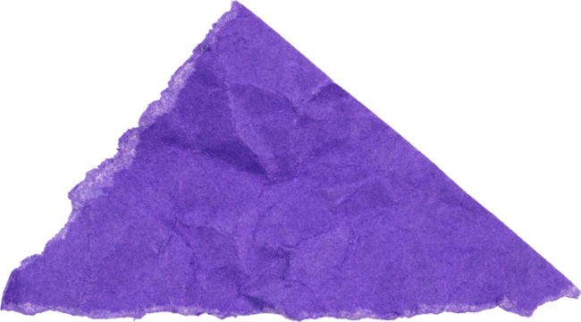 Purple textured paper triangle isolated on white background for craft projects, backgrounds, or design elements