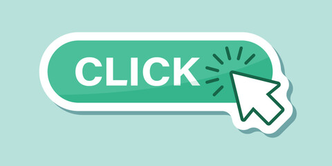 Click here banner sticker icon in flat style. Ecommerce vector illustration on isolated background. Shopping button sign business concept.