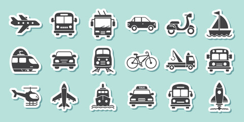 Transport sticker icon set collection in flat style. Transportation vector illustration on isolated background. Vehicle sign business concept.