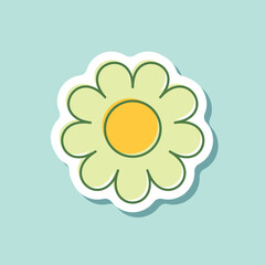 Daisy chamomile sticker icon in flat style. Flower vector illustration on isolated background. Floral sign business concept.