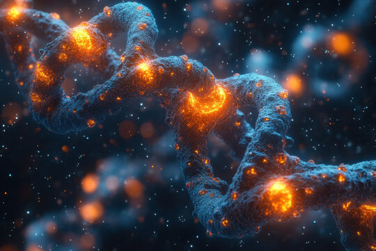 Cluster of orange and blue stars shining brightly in the night sky.