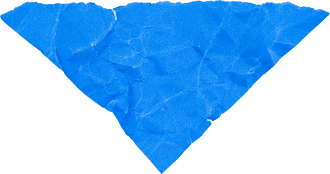 Blue textured paper triangle isolated on white background for creative design or artistic projects