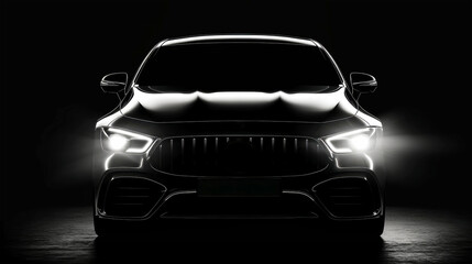 Sleek black silhouette of a luxury sports car against a dark backdrop, perfect for striking banner designs