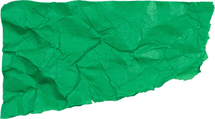 Crumpled green paper texture isolated on white background for creative projects and graphic design use