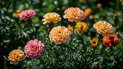 Brightly hued carnations thrive in the floral bed