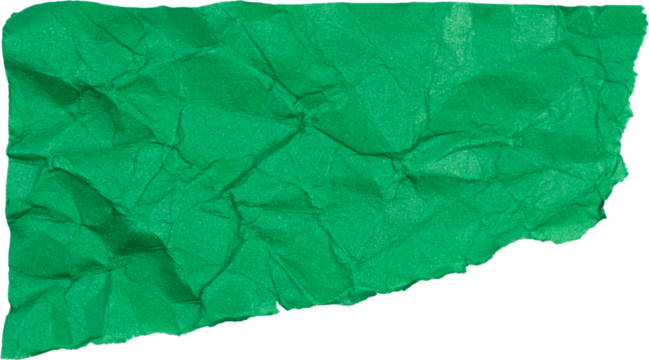 Crumpled green paper texture isolated on white background for creative projects and graphic design use